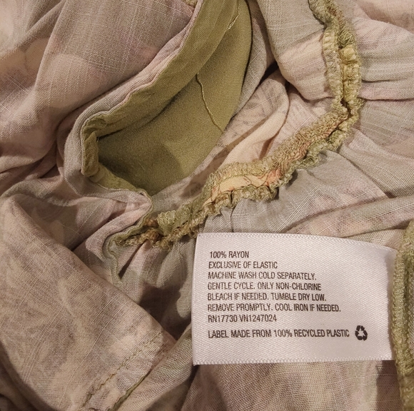 Agua Bendita x Target Mini Dress L Green Floral Smocked Short Sleeve Boho - Picture 7 of 7